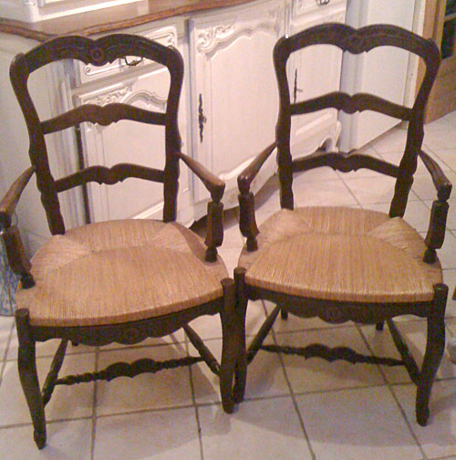 wonderful pair of old french provencal carver chairs